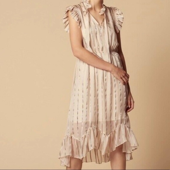 Sandro Dresses & Skirts - Sandro Paris Maki Ruffled Metallic Stripe Silk Dress